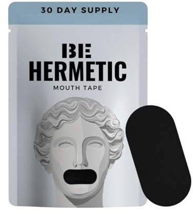 Be Hermetic Mundband zum Schlafen – 30 hypoallergene Streifen – Hermetic Mouth Tape – weicher Klebstoff, kompatibel mit Bart und CPAP – verbessert Schlaf, Atmung der Nase, reduziert Schnarchen und