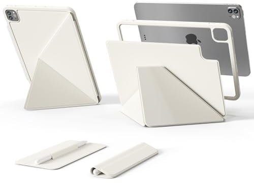 zoyu Hülle für iPad Air 13 Zoll M3/M2 (2025/2024), iPad Pro 12,9 Zoll 6./5./4. Generation mit Stifthalter, 3-in-1-Magnetdesign, Abnehmbare Magnetrückseite, Stabiler PC-Rahmen, Mehrwinkel, Cremeweiß