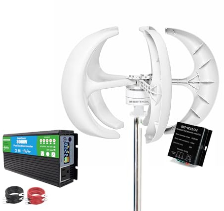 HUIZHITENGDA 12v, 16000W Tragbare Windmühlen Vertikale Windgeneratoren 12V 24V 48V Wind-Laderegler MPPT Einfache Installation (Weiß)