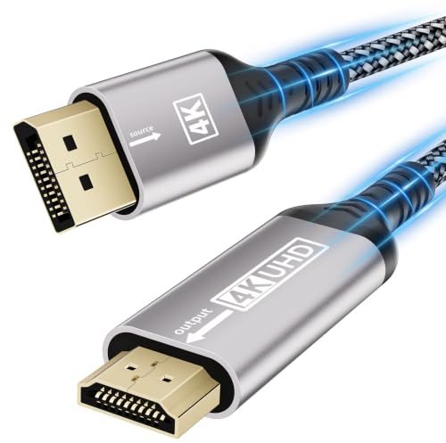 layajia Cable DisplayPort a HDMI 4K 1M, Unidireccional DP a HDMI Macho UHD 4K@30Hz/2K@60Hz/1080P@120Hz, Cable de nailon DP a HDTV para Dell, Proyector, PC de Escritorio, NVIDIA, Lenovo, HP, ThinkPad