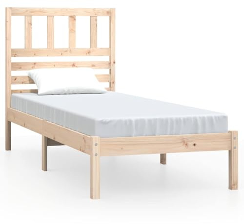 mtlskopl Massivholzbett 90x190 Kiefer unbehandelt Bettrahmen mit Kopfteil Robuster Einzelrahmen Modernes Design für Schlafzimmer Gästezimmer Studierzimmer