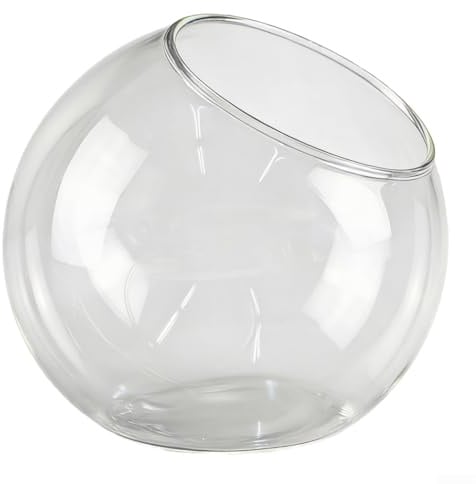 Glewi Pflanzgefäße für Terrarium, rund, Borosilikatglas, hängende Dekorationen, mit offenem Mund für Sukkulenten, Tillandsia, transparent (16 cm)