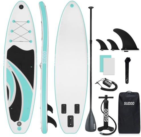 Stand Up Paddling Board Aufblasbares SUP Board für 2+1 Personen/Familien, Surfboard für Erwachsene, Tragkraft bis 150KG, Stand-Up Paddle, Komplettes Zubehör mit Paddel, Flossen (Schwarz Grün)