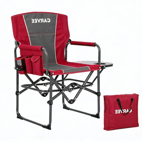Euker Chaise de Camping Type réalisateur surdimensionnée pour Adulte, Pliante et Portable - Dossier Haut - Tablette latérale + Poche de Rangement - Tissu Oxford 600D - Puissance 180 kg -