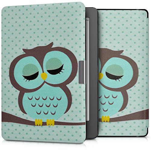 kwmobile Klapphülle kompatibel mit Kobo Aura Edition 2 Hülle - eReader Case - Eule Schlaf Türkis Braun Mintgrün
