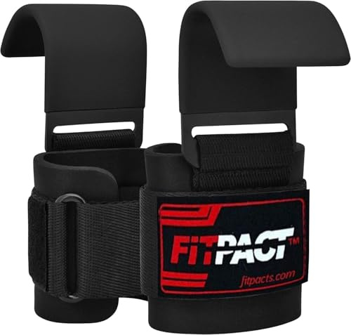 FITPACT Weight Lifting Hooks Straps Pair, 8MM Neoprene Padded Wrist Wrap Support Non Slip Rubber Coated Grip Deadlift Powerlifting Pull Up Exercise Fitness Training Bodybuilding Gym Workout Men Women