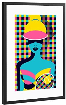 artboxONE Poster mit Rahmen Schwarz (Metallic) 30x20 cm Tenniswoman von Sasha Lend - gerahmtes Poster