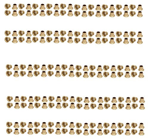 Sourcingmap 200pcs M4 x 4mm Brass Plated Metal Hollow Eyelets Rivets Gold Tone