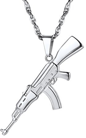 PROSTEEL Herren Halskette AK47 Armee Gewehr Anhänger Edelstahl Herren Jungen Rock Stil Modeschmuck mit 60cm Singapurkette, silber
