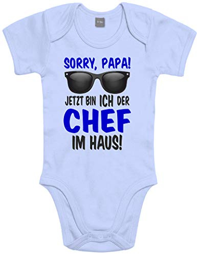 Shirtoo Lustiger Baby Body Strampler witzig bedruckt mit Sorry Papa! Jetzt Bin ICH der Chef im Haus! - für Jungen und Mädchen als Geschenk für Säuglinge/Neugeborene zur Geburt/Erstausstattung