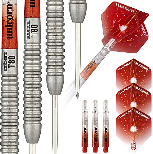 Unicorn Steel Tip Darts Set, Core Striker Series, 80 Percent Natural Tungsten Barrels, 20g, 21g, 22g, 23g, 24g or 25g