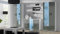 Furniture24 Wohnwand SOHO 10 mit Blauer LED Beleuchtung, Anbauwand, Wohnzimmerschrank, Schrankwand, Vitrine, Lowboard, Hängeregal (Weiß/Grau Hochglanz)