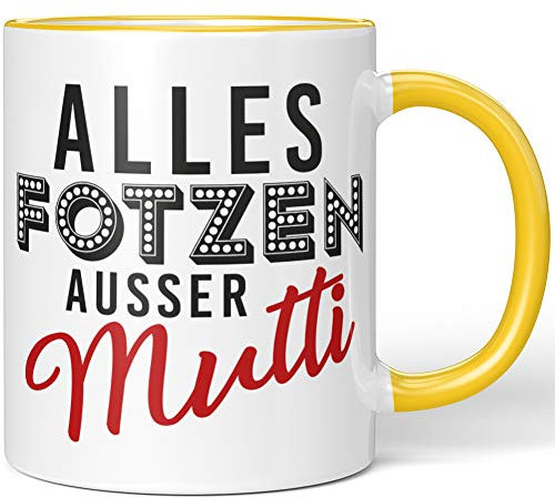 JUNIWORDS Tasse, Alles Fotzen außer Mutti, Wähle Farbe, Gelb