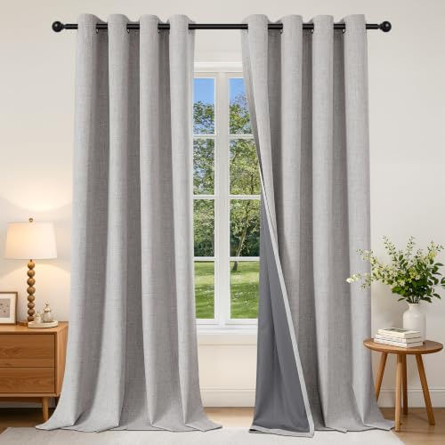 Joydeco Verdunkelungsvorhänge für Schlafzimmer, wärmeisoliert, Raumverdunkelung, 2 Vorhänge aus Kunstleinen für Wohnzimmer, Ösen Oben (132,1 x 241,3 cm, gebrochenes Weiß)