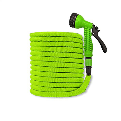EUROXANTY Manguera de Riego Extensible con Pistola | 7 Modos de Riego Diferentes | Mango Ergonómico | Hasta 15 Metros | Color Verde
