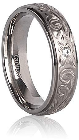 JMFENFA Titan Eheringe für M?nner Frauen, handgeschnitzte Ringband mit Blumengravur 6MM Größe (62(19.7))