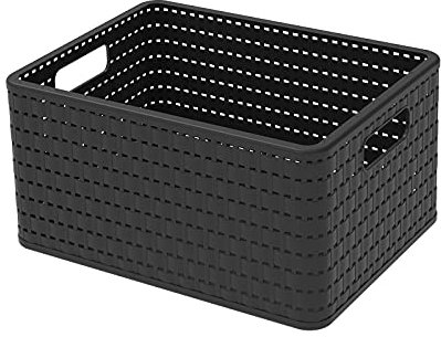 Rotho Country Aufbewahrungskiste 18l in Rattan-Optik, Kunststoff (PP recycelt) BPA-frei, schwarz, 18l (36.8 x 27.8 x 19.1 cm), Nicht zutreffend