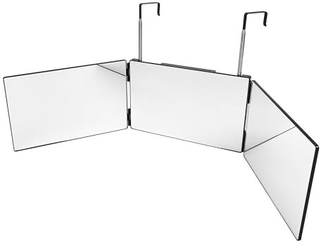 AMOS 3 Way Mirror, 360°, Trifold Height, Telescopic Door Hooks, Adjustable Mirror for Shaving, Hair Cutting, Makeup | Make-up & Accessories