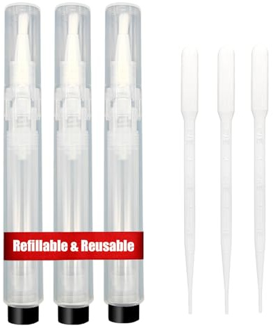 URGINO 6ml Upgraded Real Refillable Cuticle Oil Pen, Reusable Empty Nail Oil Applicator with Press Button for Dispense, Single Hand Operate Transparent Cosmetic Container Pens(3 Packs)