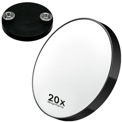 STEK 20x Travel Magnifying Mirror with Two Suction Cups, Pocket Make Up Cosmetic Vanity Mirror for Tweezing Shaving & Eye Makeup, Professional Magnified Vanity Handy Pocket Mirror Eyebrow for Women