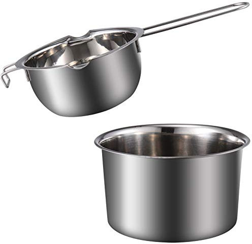 SEWACC 1set Double Boiler Pot Stainless Steel Wax Chocolate Melting Pot Ergonomic Handle Easy to Clean for Melting Cheese Butter and Candy