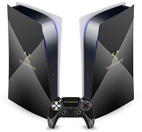 Head Case Designs Officially Licensed West Ham United FC Black & Gold Art Vinyl Faceplate Gaming Skin Decal Compatible With Sony PlayStation 5 PS5 Digital Edition Console and DualSense Controller