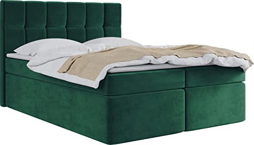 WFL GROUP Boxspringbett mit Bettkasten 120x200 140x200 160x200 180x200 200x200 Doppelbett Gepolstert Bett Mit Matratze und Topper - Stauraumbett mit Kopfteil - Grün Samt - 120 x 200 cm