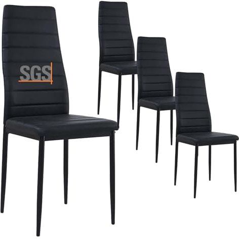 buybyroom Sillas de Comedor Juego de 4 Sillas de Metal para Cocina, Silla de Mesa Comoda Silla con Asiento Tapizado, Negro