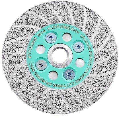 LEKOMESH Disque Diamant 100 mm Coupe & Meulage, Double Face Brasé sous Vide pour Meuleuse d’Angle, Multi-Matériaux (Carrelage, Marbre, Granit, Béton), Coupe Rapide et Façonnage