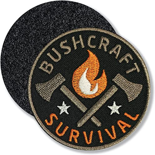 Klettpatch - Bushcraft Survival rund 62 mm gestickt/Outdoor Überleben Prepper Camping Feuer Axt Camp/Klett-Patch Patch Patches Klett Abzeichen auf Kleidung Rucksack/Club of Heroes (Schwarz-Grau)