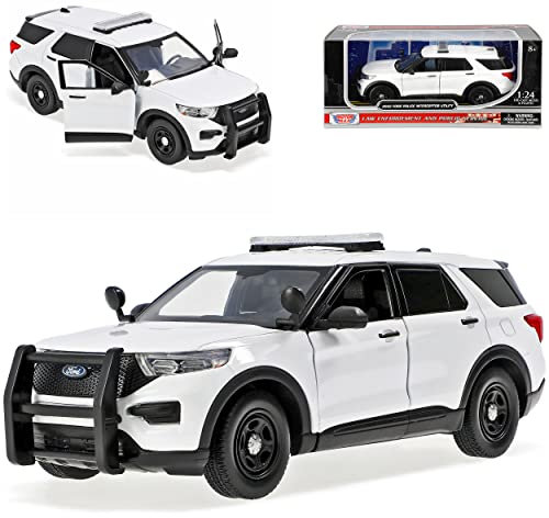 Motormax Ford Explorer XLT Police Interceptor Utility Weiss Polizei mit Sirene 6. Generation Ab 2019 1/24 Modell Auto