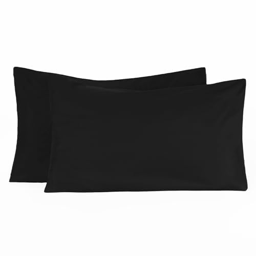 Brentfords Pillow Cases 2 Pack, Soft Microfibre Housewife Pillowcases Comfortable Hotel Quality Wrinkle & Fade Resistant Bed Pillow Cases with Envelope Closure, Black - 50 x 75cm