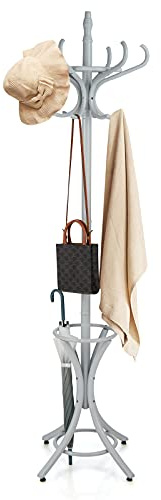 COSTWAY Perchero de Pie Madera 184cm Perchero Árbol con Soporte 12 Perchas para Colgar Ropa Sombrero para Habitación Hogar Oficina (Gris)
