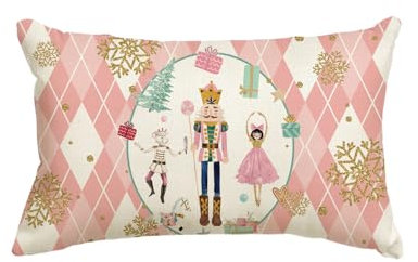Artoid Mode Rosa Diamant Plaid Nussknacker Weihnachten Kissenbezug, 30x50 cm Saisonnal Winter Zierkissenbezug Cushion Cover Couch Wohnzimmer Deko