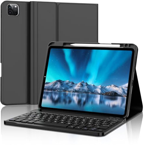 JADEMALL Funda con Teclado para iPad Air 5 2022 & iPad Air 4 2020, Español Ñ Teclado Bluetooth Inalámbrico Desmontable con Funda y Portalápices para iPad Air 10.9/iPad Pro 11''(4/3/2/1 Gen), Negro