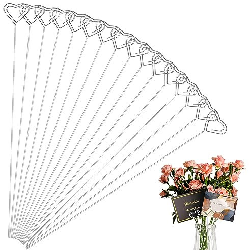 30 Stück Metalldraht Floral Picks 13 Zoll Draht Tischkartenhalter, Metall Tisch Name Nummer Clips Bilderständer, Runde Foto Memo Blume Kartenhalter für Hochzeit Party Geburtstag Kuchen (Silber Herz) ​