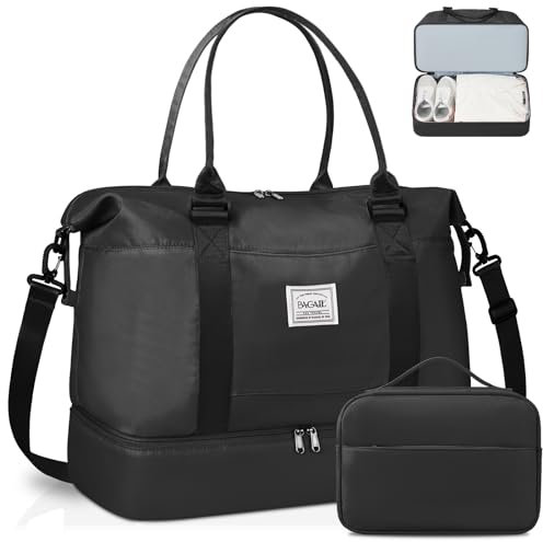 BAGAIL Reisetasche, Wochenendtasche für Damen, Übernachtung, Fitnessstudio, Tragetasche mit Nassfach, Krankenhaus-Muttertasche für Arbeit und Lieferung, A-Schwarz, Extra Large Set, Reisetasche mit
