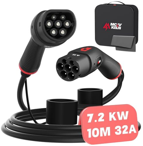 MCEVKELN EV Cable de Carga Tipo 2 a Tipo 2 Monofásico| 7.2kw| 32A| 10M Cable de Carga Rápida para Vehículos Eléctricos Cable Tipo 2 de Coche Eléctricos con Bolsa para Cables