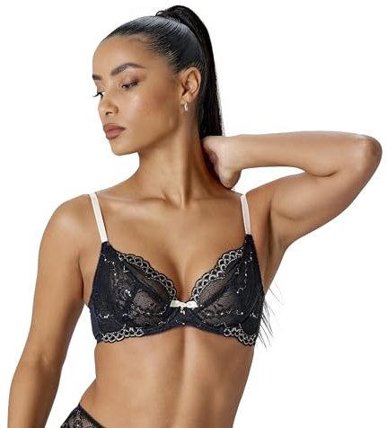 Gossard 7725 Superboost Lace Non-Padded Plunge Bra - 7725 Black Ivory Rose