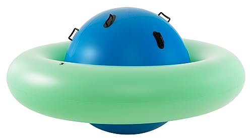 Maxmass Giant Inflatable Dome Rocker Bouncer, 227 x 227 x 117 cm Kids Blow Up Seesaw Rocking Ball with 6 Handles, Children Seesaw Toy for Indoor Outdoor (Blue + Green)
