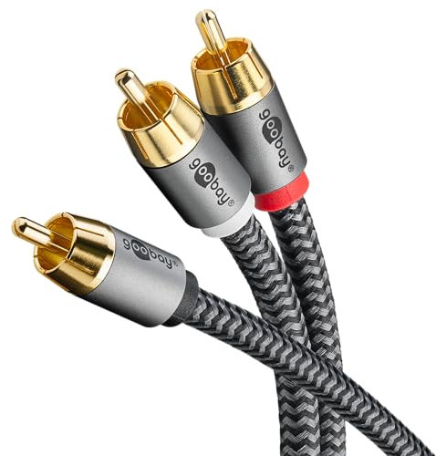 goobay 65301 Cable RCA de 3 m/Cable coaxial digital mono a estéreo/Conexiones chapadas en oro/Cable de audio con conector cinch a 2x conectores cinch