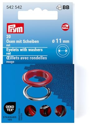 Prym, rot 542542 Ösen mit Scheiben, silberfarbig, vearbeitbar mit dem Vario Creative Tool, Ø 11 mm, 20 Anzahl