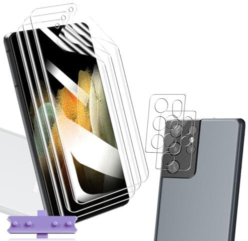 Yiunssy Protection écran [Non-Verre Trempé] pour Galaxy S21 Ultra et Samsung Galaxy S21 Ultra Verre Trempé Caméra Arrière Protecteur [3+2 Pièces],TPU Flexible Protection écran pour Galaxy S21 Ultra