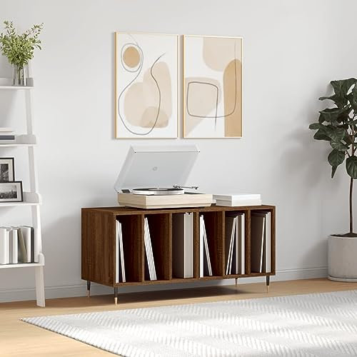 LAPOOH Mueble Discos Madera contrachapada Roble marrón 100x38x48 cm, Estanteria CD, Mueble Tocadiscos, Mueble para Discos, Mueble para Vinilos, Mueble para Tocadiscos - 831747