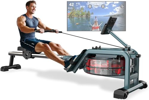 VOWVIT Rudergerät für zuhause, Wasser Rudergeräte mit Bluetooth Monitor & Tablet-Halterung, Kinomap App kompatibel Wasserrudergerät, Einfache Montage, Max Benutzergröße 210cm