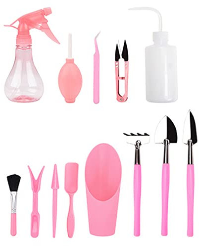 QmjdDymx Sukkulente Werkzeuge Set Sukkulente Pflanzen Werkzeuge Mini -Gartenwerkzeuge Set Bonsai -Werkzeuge für Miniaturgarten Pflanzen 13pcs rosa