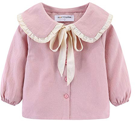 Mud Kingdom Girl Shirt Peter Pan Collar with Bowknot Blouse Long Sleeve School Uniform