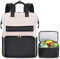BERTASCHE Lunch Backpack for Women, 15.6 Inch Laptop Backpack with Insulated Cooler Lunch Box, Work Bag for Teacher Nurse Travel College Picnic, Black-Beige