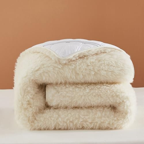 Spannbettlaken aus Fleece, atmungsaktiver Matratzenschoner aus Lammwolle, faltbar, Bettauflage aus reiner Wolle, reinweiße Matratze mit Gurten(A,200 * 220cm-3.8KG)