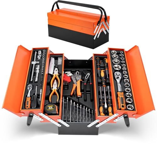 Weikeisa Werkzeug Kit, 85 Stück Handwerkzeug Steckschlüssel Set mit Metall Werkzeugkasten Mehrzweck Haushalt Herren Werkzeug Kit, Ideal für Hausbesitzer und Heimwerker